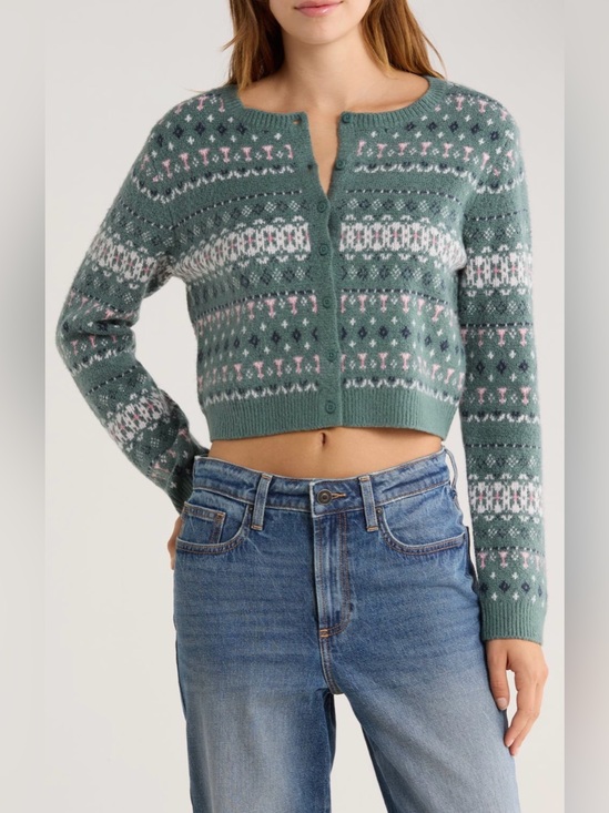 Abound Sweaters - Abound Fair Isle Cardigan
in Green Sol Fairisle